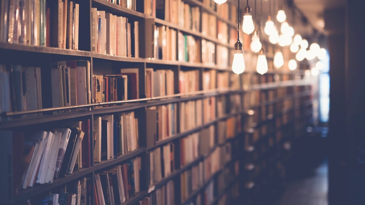 Long library shelves lit end to end — knowledge held in common; a Panacea Bio Chem lil-pharma essay by Bogdan Dicoias
